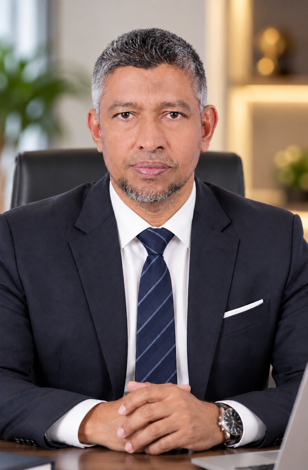 Marmi Jewellery CEO portrait in a navy suit